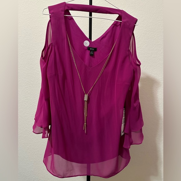 MSK Tops - Brand New never worn MSK purple blouse with necklace size 8